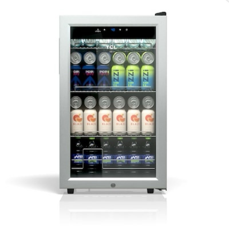 tcl -can capacity stainliess freestanding indoor beverage refrigerator with glass door