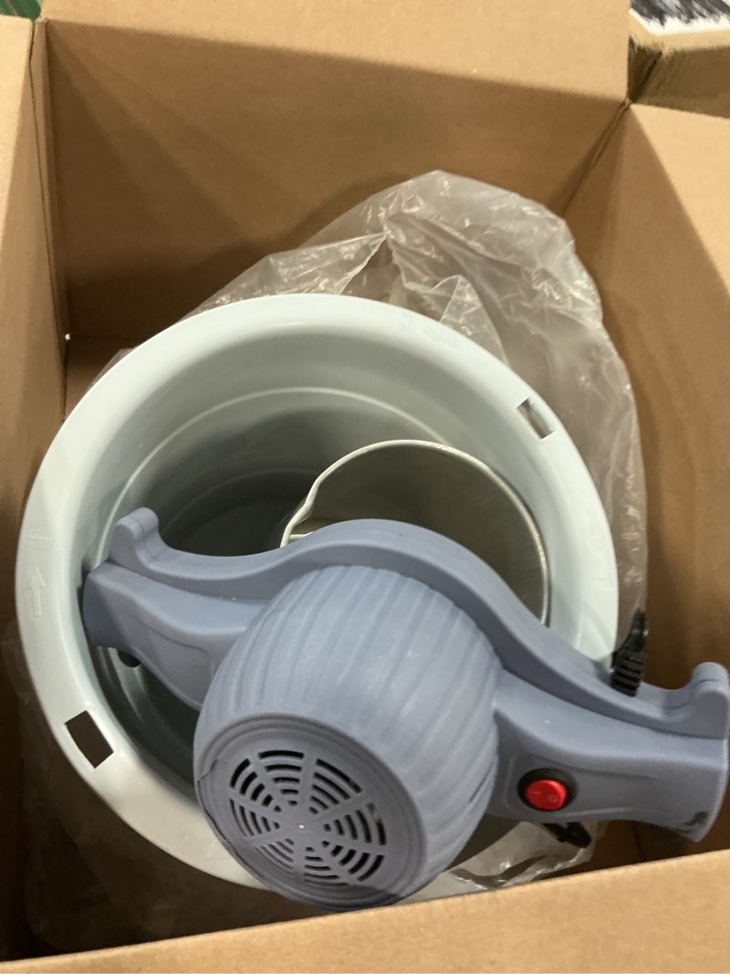 Condition photo showing As Is for elite gourmet 4qt electric ice cream maker eim350 delicious homemade ice cream, gelato, sorbet, frozen yogurt, 4qt aluminum freezing cannister, durable plastic ice bucket, powerful 50w, periwinkle