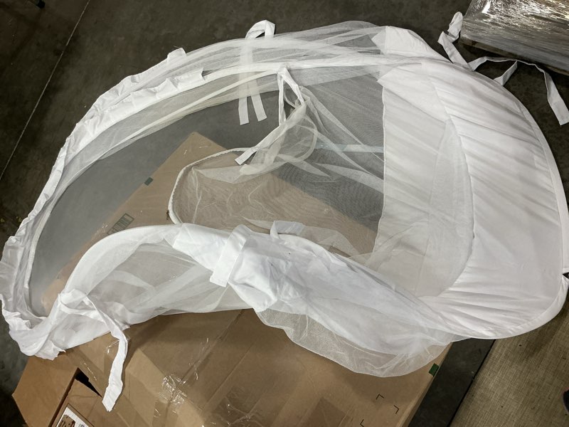 Condition photo showing As Is for crib tent - crib net to keep baby in, stop baby from climbing out of crib, pop up crib tent with durable breathable net double zipper strong rods installation convenience white large