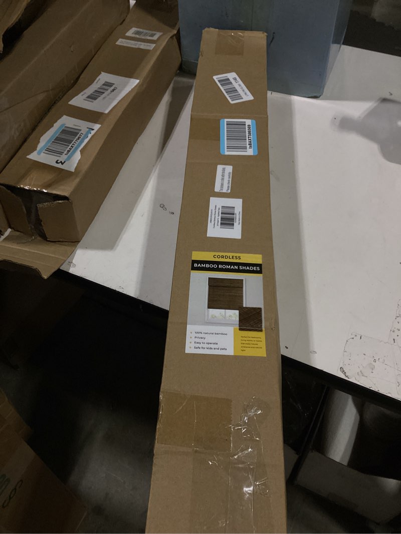 Condition photo showing Good Condition for unishades cordless bamboo roman shades for windows, blinds size (35" w ×64" h) colour (highfield teak) ?room darkening?highfield teak 35" w × 64" h