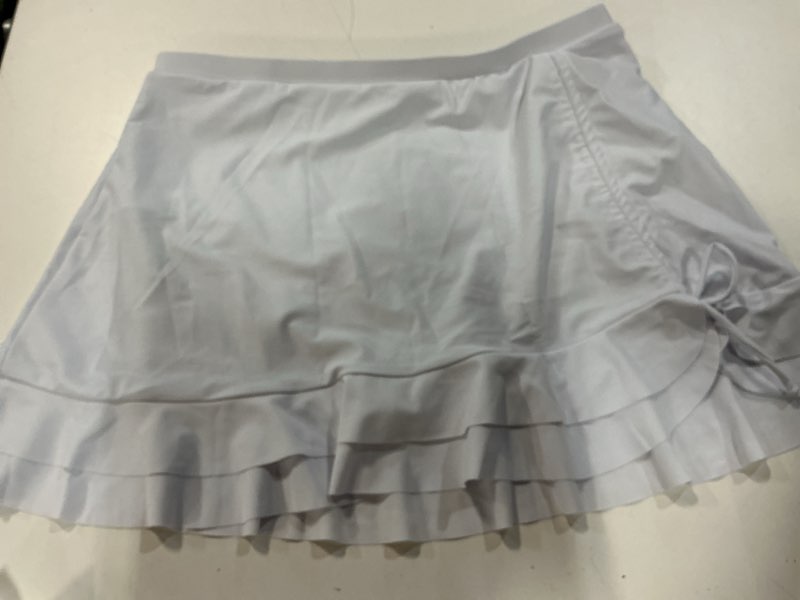 Condition photo showing Good Condition for pinup fashion high waisted swim skirt - women drawstring ruched bathing suit bottoms with built-in brief large white