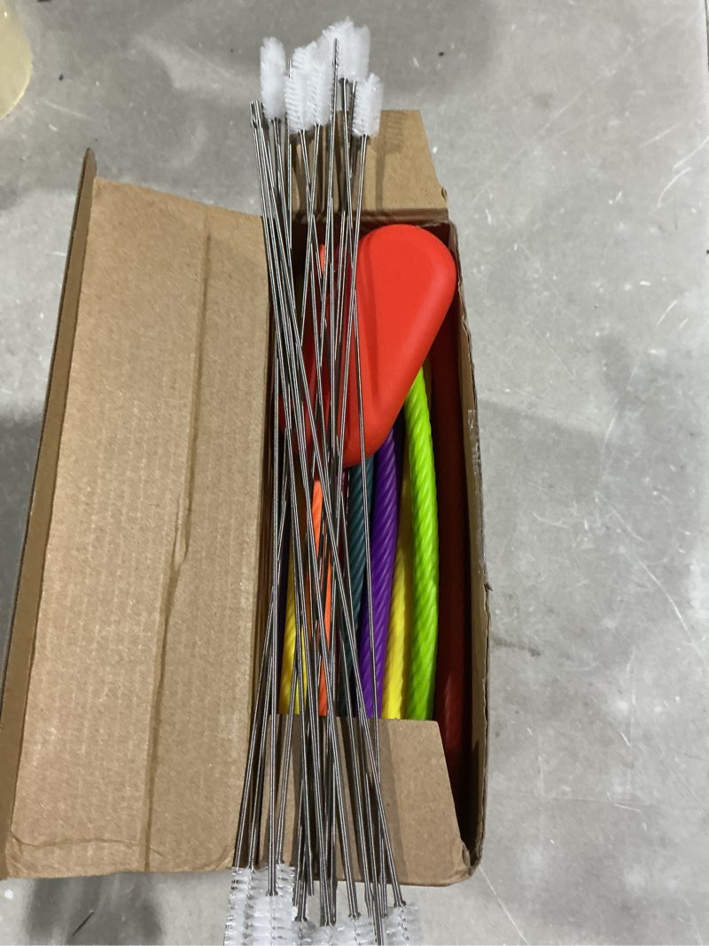 Condition photo showing Good Condition for irenare 20 sets silicone straws with case reusable collapsible foldable travel portable straw cold or hot drinking with carry case, long cleaning brush and keychain (rainbow)