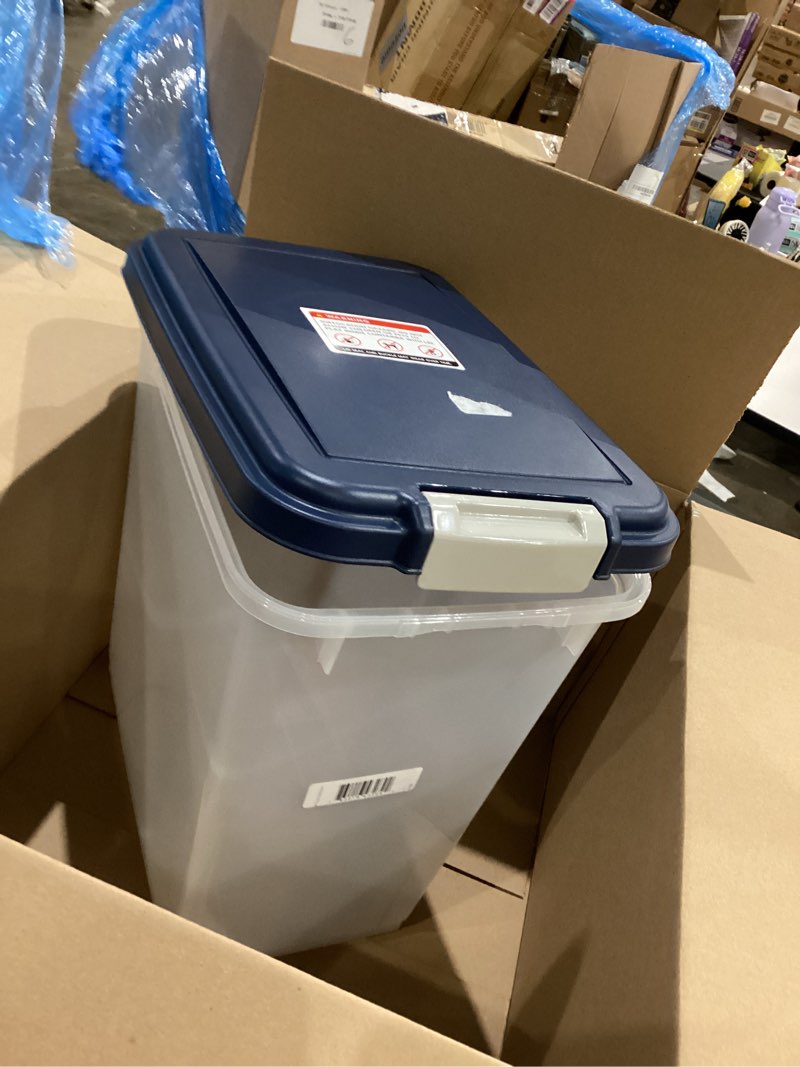 Condition photo showing Good Condition for iris usa airtight dog food storage container, up to 30 lbs, attachable wheels, for dog cat bird and other pet food storage bin, keep fresh, easy mobility, bpa free, navy