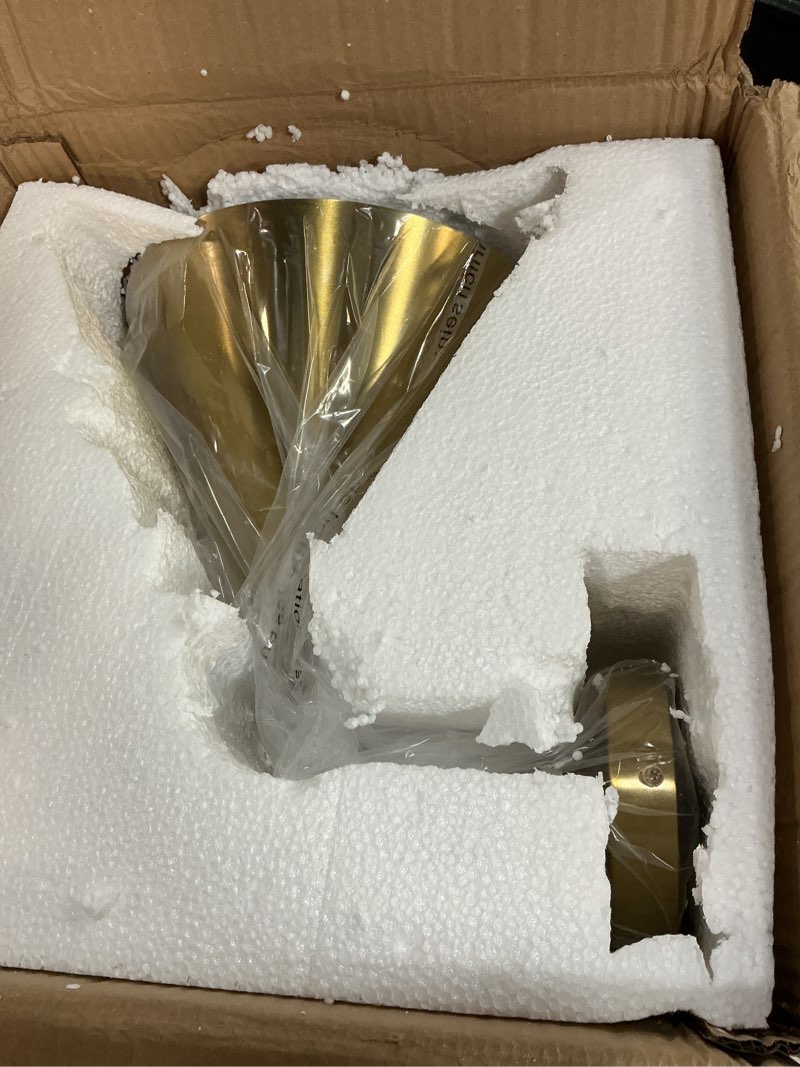 Condition photo showing Good Condition for Retro Industrial Metal Cone Sconce Light - Vintage Inspired Modern Brass Wall Sconce with Metal Shade, Wall Mount Lighting for Bedroom, Hallway, Living Room (6“W x 6" L x 11" H Brass) Brass 6 inch