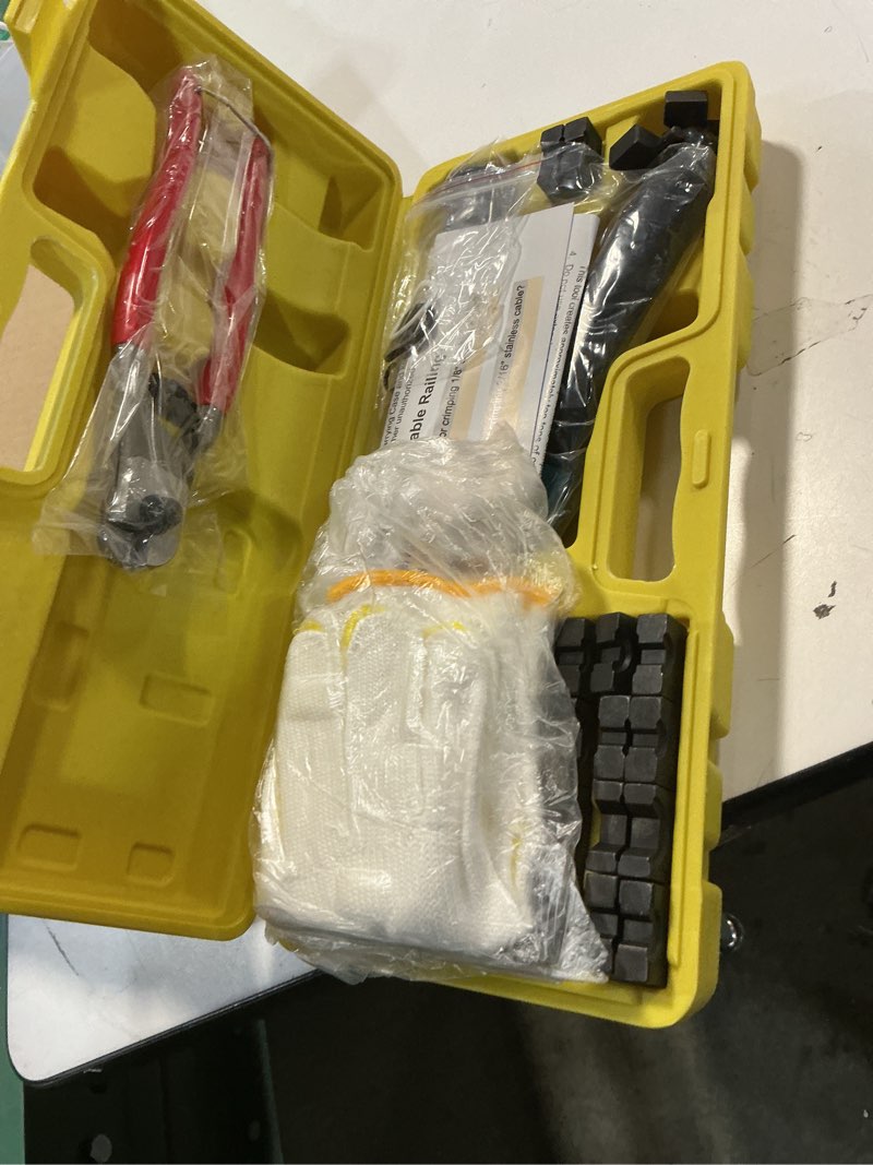 Condition photo showing New/Like New for BLIKA 10 Ton Hydraulic Crimping Tool and Cable Cutter, Hydraulic Wire Battery Cable Lug Terminal Crimper Crimping Tool with 11 Dies, Wire Swaging Tool for 1/8" to 3/16" Cable Railing Hardware