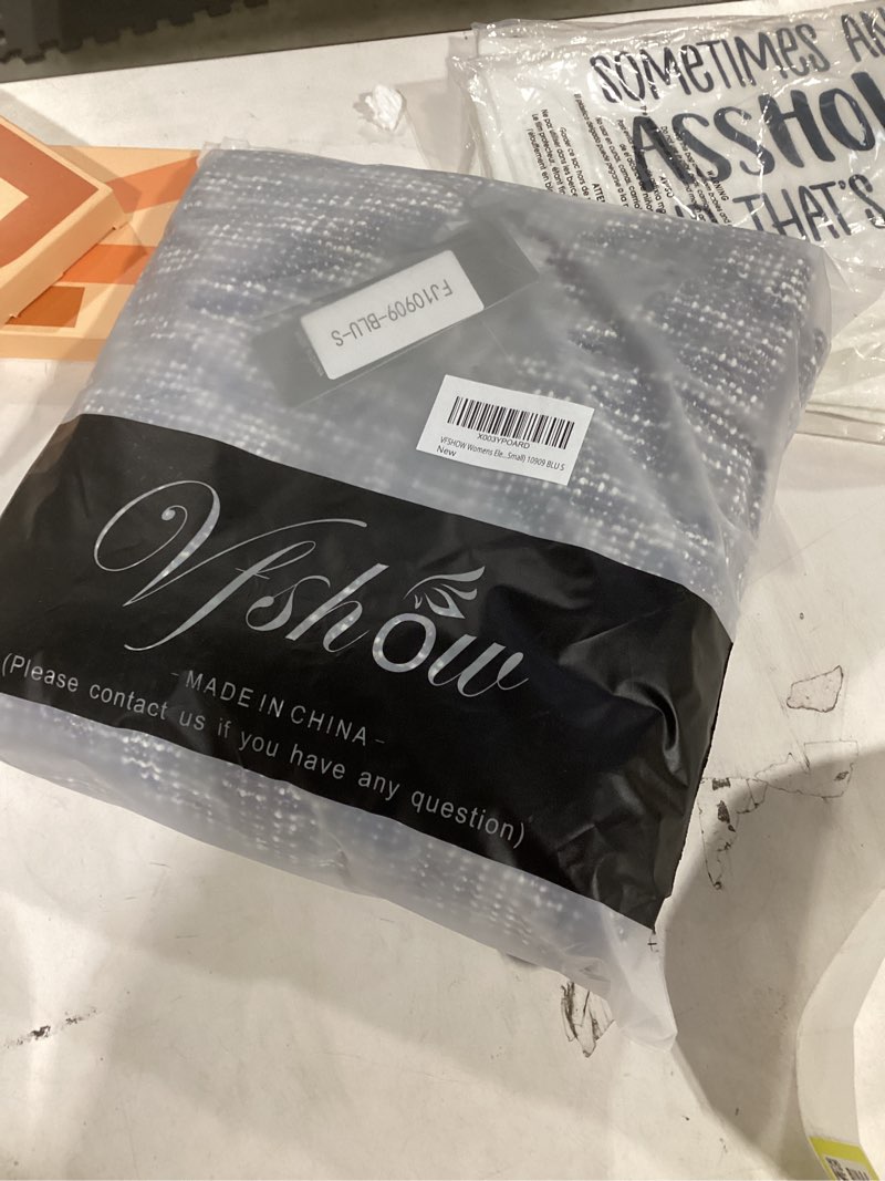 VFSHOW Womens Elegant Tweed Buttons Patchwork Business Work Office A-Line Midi Dress Crew Neck 2023 