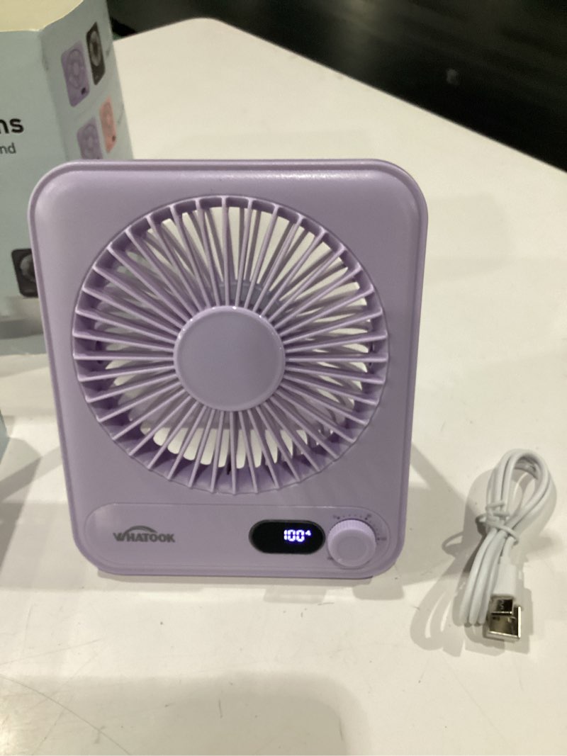 Condition photo showing New/Like New for whatook small desk fan personal fans: 5000mah 25 hours battery office quiet mini desktop fan portable rechargeable travel essentials (black & purple, milliamp hours, 2000)