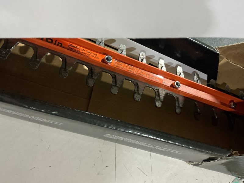 Condition photo showing As Is for black+decker electric hedge trimmer, 16-inch 3.0 amp compact corded power hedge trimmer (beht100)
