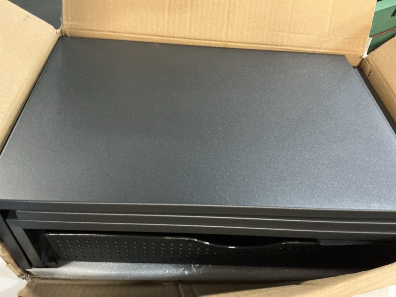 Condition photo showing Good Condition for gianotter dual monitor stand riser, desk organizer with drawer and 2 pen holders, computer monitor stand, desk shelf for top of desk (black)