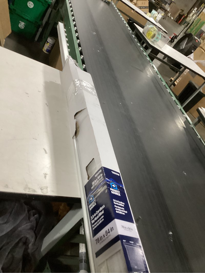 Condition photo showing Good Condition for project source light filtering vertical 3.5-in slat width 78-in x 84-in cordless white vinyl light filtering vertical blinds