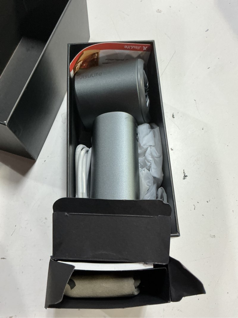 Condition photo showing Good Condition for jisulife handheld fan pro series - high speed airflow: 1-100 speed scroll wheel, metal body, digital display, 1.5h fast charge, 5000mah-portable fan for travel outdoor, gifts for women men(grey) metal exterior grey
