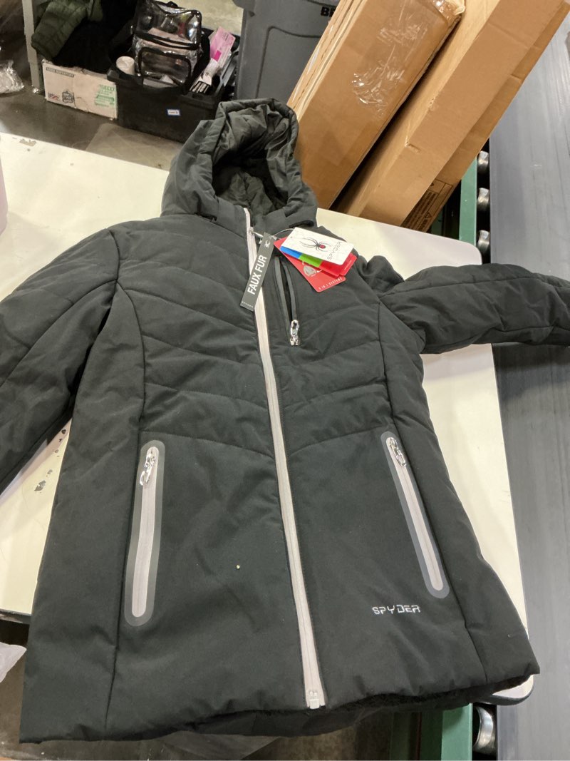Condition photo showing New/Like New for Spyder Womens Ski Jacket - Faux Fur Lined Insulated 3 in 1 Puffer Jacket - Reversible Quilted Winter Coats for Women Black Raven Small