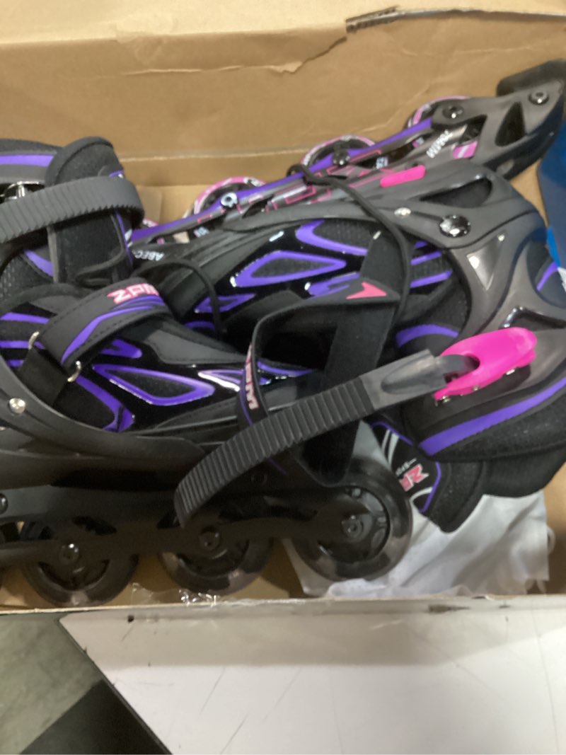 Condition photo showing New/Like New for 2PM SPORTS Vinal Girls Adjustable Flashing Inline Skates, All Wheels Light Up, Fun Illuminating Skates for Kids Men Adult Women and Boys Violet & Magenta Medium - Big Kid (1-4 US)