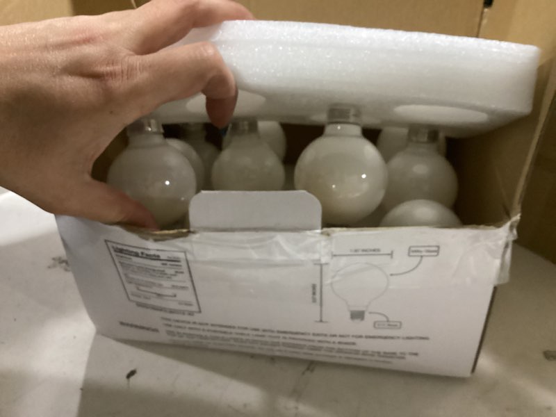 Condition photo showing As Is for flsnt 4000k cool white led candelabra bulbs 60w equivalent, g16 1/2 dimmable led e12 globe vanity light bulbs, 550lm, cri90, 5.5w, ac 120v, 12 pack