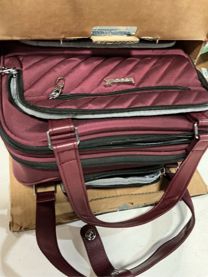 Condition photo showing Good Condition for luggex underseat carry on luggage with wheels, udk stylish lightweight under seat luggage, soft sided personal item suitcase for short trip (ux-core, dark scarlet, 16 inch) dark scarlet underseat 16-inch