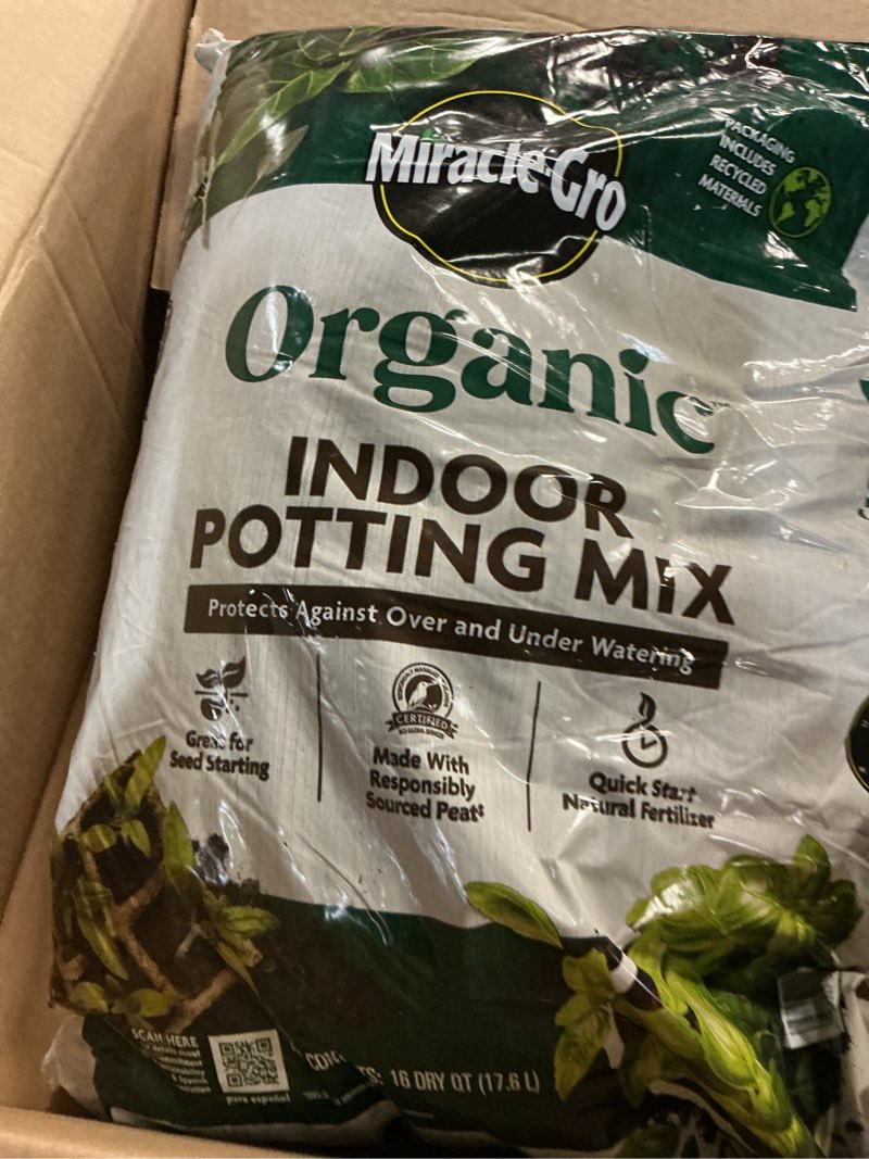 Condition photo showing Good Condition for miracle-gro organic indoor potting mix - protects against over and under watering, planting soil for indoor container plants, houseplants and starter plants, omri listed, 16 qt. (2-pack)