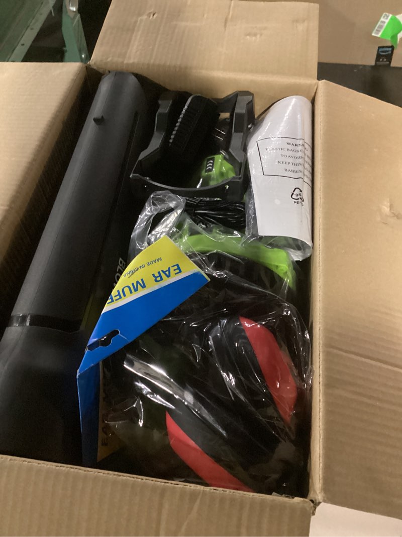 Condition photo showing Good Condition for Cordless Leaf Blower 2x4000mAh Battery Powered Electric Leaf Blower with Noise-Reduction Earmuffs, 165 MPH 650 CFM Garden Tools for Lawn Care, Yard, Patio, Garage Green 4.0Ah