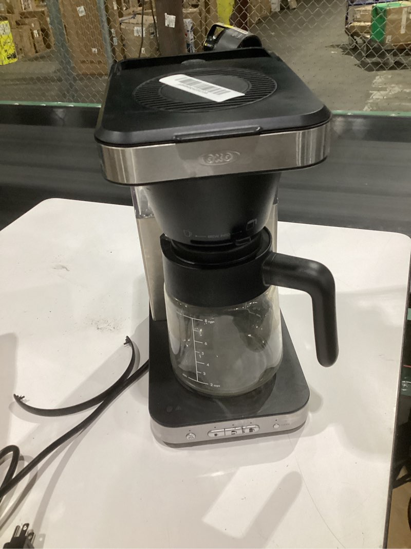 Condition photo showing As Is for (used, damaged, incomplete parts, not tested)oxo brew 8-cup coffee maker with podless single-serve function and glass carafe - sca certified