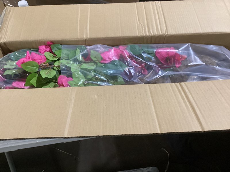 Condition photo showing Good Condition for 6ft Artificial Bougainvillea Tree, Fake Bougainvillea Pink Flower Silk Plant in White Planter, Faux Blooming Topiary Tree for Indoor Outdoor Home Office Wedding Décor Pink 6ft