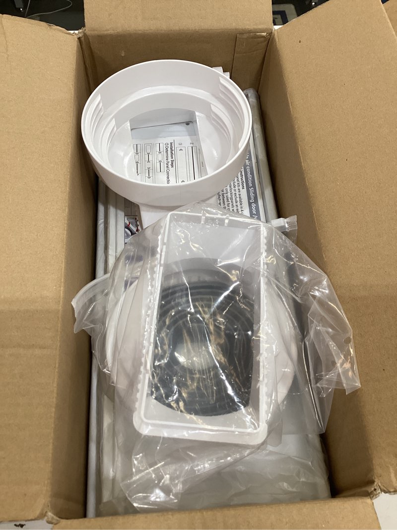 Condition photo showing As Is for 95" sliding door ac vent kit with ? 5.9"ac hose filter screen & weather stripping universal 5.0/5.9 inch coupler for window/sliding glass door portable ac energy saving airtight seal pancel max height 95" with ? 5.9"hose+universal coupler