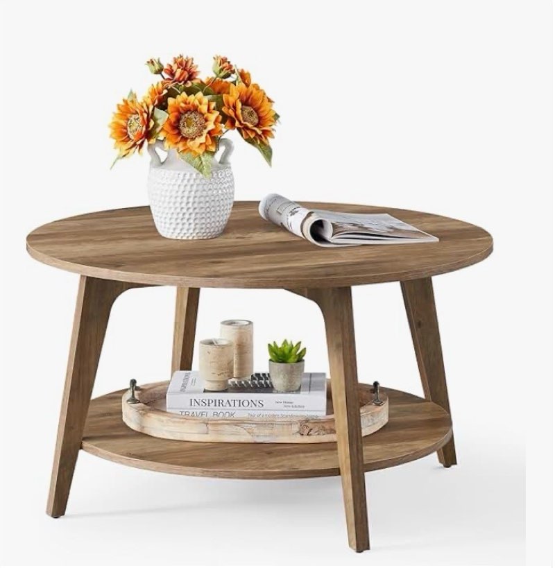 vasagle maezo collection - round coffee table, 2-tier center table with storage, tapered legs, curve
