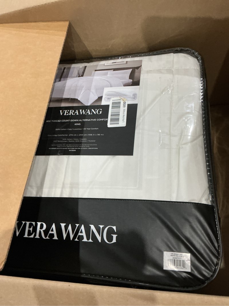 Condition photo showing Good Condition for vera wang - king size comforter, crisp & smooth cotton down alternative comforter, 400 thread count, lightweight bedding for year round comfort (white)