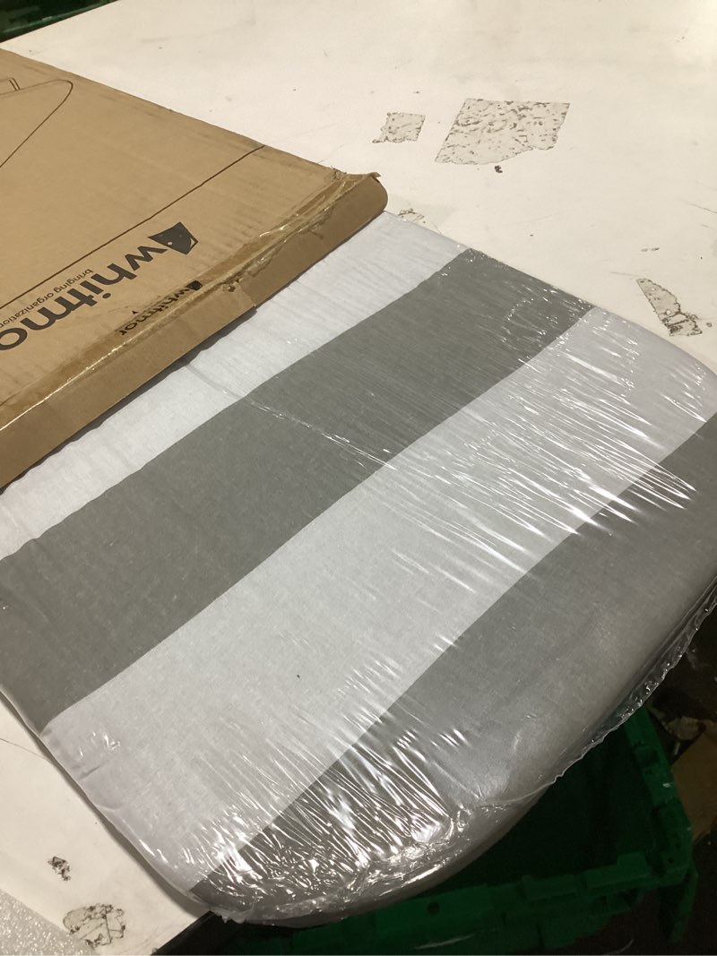 Condition photo showing As Is for whitmor foldable tabletop ironing board with removable scorch-resistant cover, metal mesh frame, retractable hook & non-slip feet, portable & easy storage, for home, dorm & travel, grey/white striped tabletop grey/white stripe