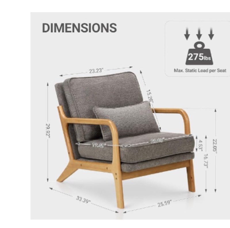 COLAMY Mid Century Modern Accent Chair Set of 2 with Lumbar Pillow, Relaxing Armchair with Solid Wood Frame & Soft Cushion, Reading Leisure Chair for Living Room,?Grey