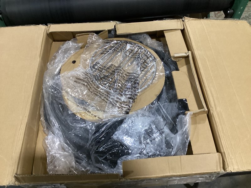 Condition photo showing Good Condition for tiki brand fire pit griddle, cast iron & grill combo, griddle for cooking on fire pits, fits with most 16"-21" smokeless fire pits, wooden trivet & gloves included, 23.12"x22.39"x3.50", black, 1323056