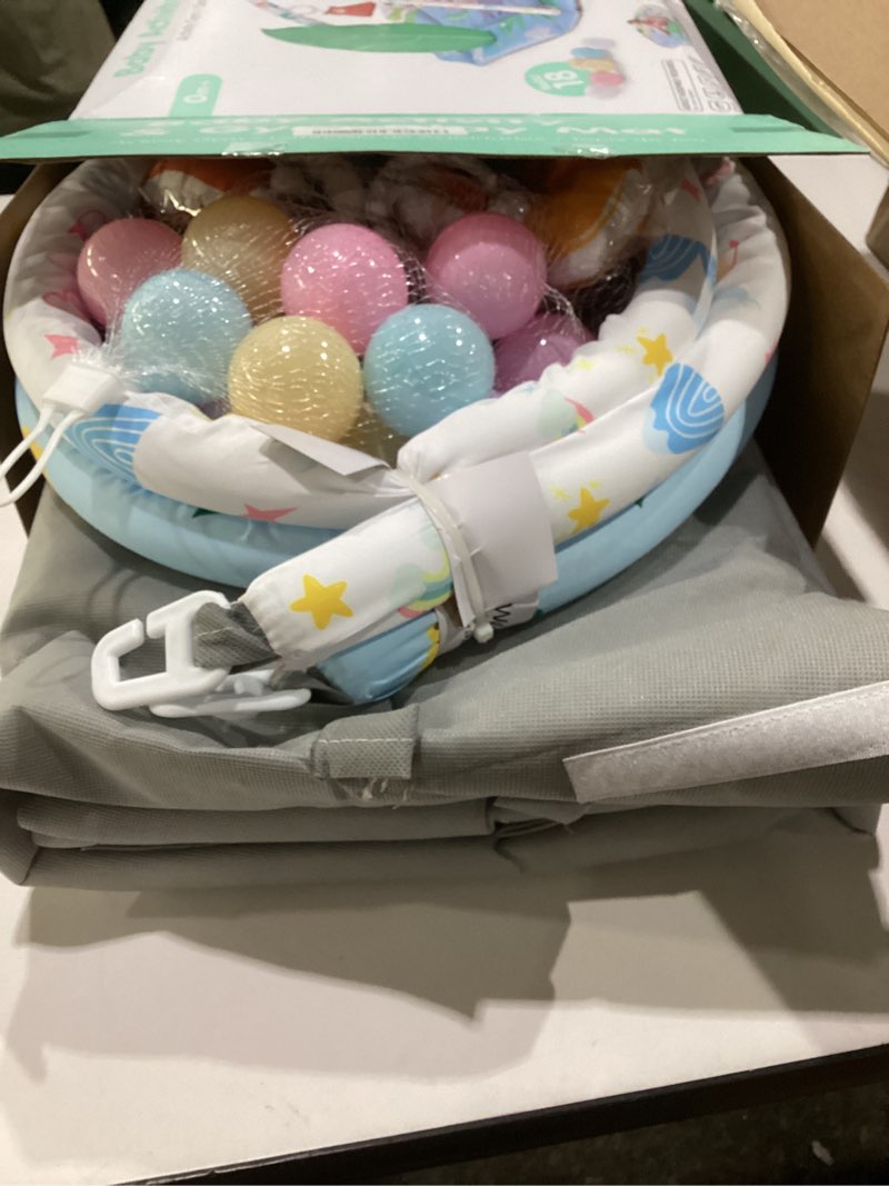 Condition photo showing Good Condition for baby gym play mat, 8-in-1 tummy time mat & activity gym mat ball pit with detachable toys, washable infant play mat for visual, hearing, sensory, motor development, newborn baby toys gift for toddler 0-3-6-9-12 months easy to install