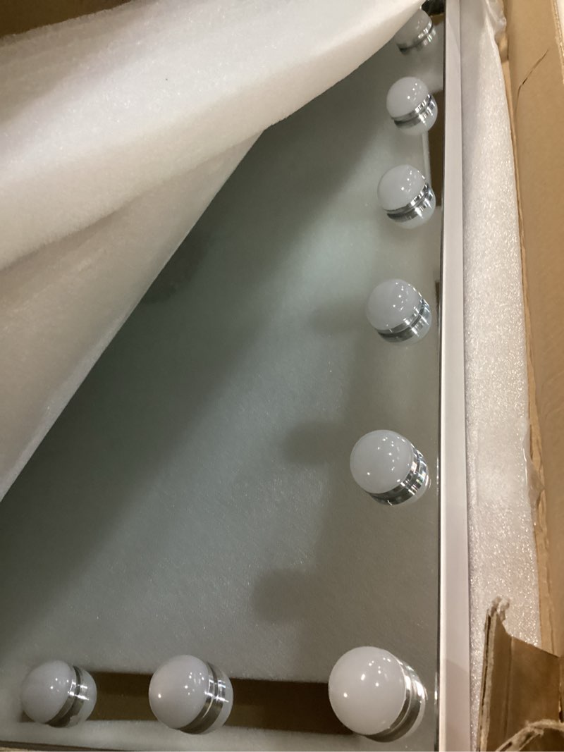 Condition photo showing Good Condition for Hollywood Vanity Mirror with Lights, 18 Dimmable Bulbs, 3 Color Lights,Make Up Lighted Mirror, Aluminum Metal Frame, USB Charging Port?32" x 24"? White 32"L x 24"W