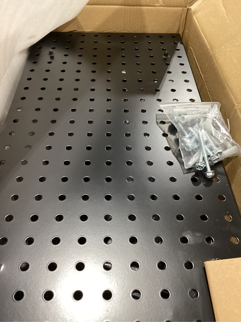 Condition photo showing Good Condition for garage wall shelving 2-pack, 24"x12" wall mounted shelves, black | heavy duty, metal garage shelving wall mounted, for garage & workshop storage, total 200 lbs load capacity