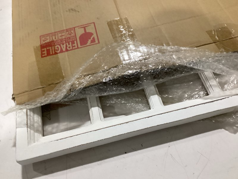 Condition photo showing As Is for Sintosin Rustic Arched Window Frame 20 x 32 Inch, Hanging Distressed White Window Pane Wall Decor, Farmhouse Window Frame Decor, Wooden Cathedral Window Frames for Wall Decor Living Room Christmas