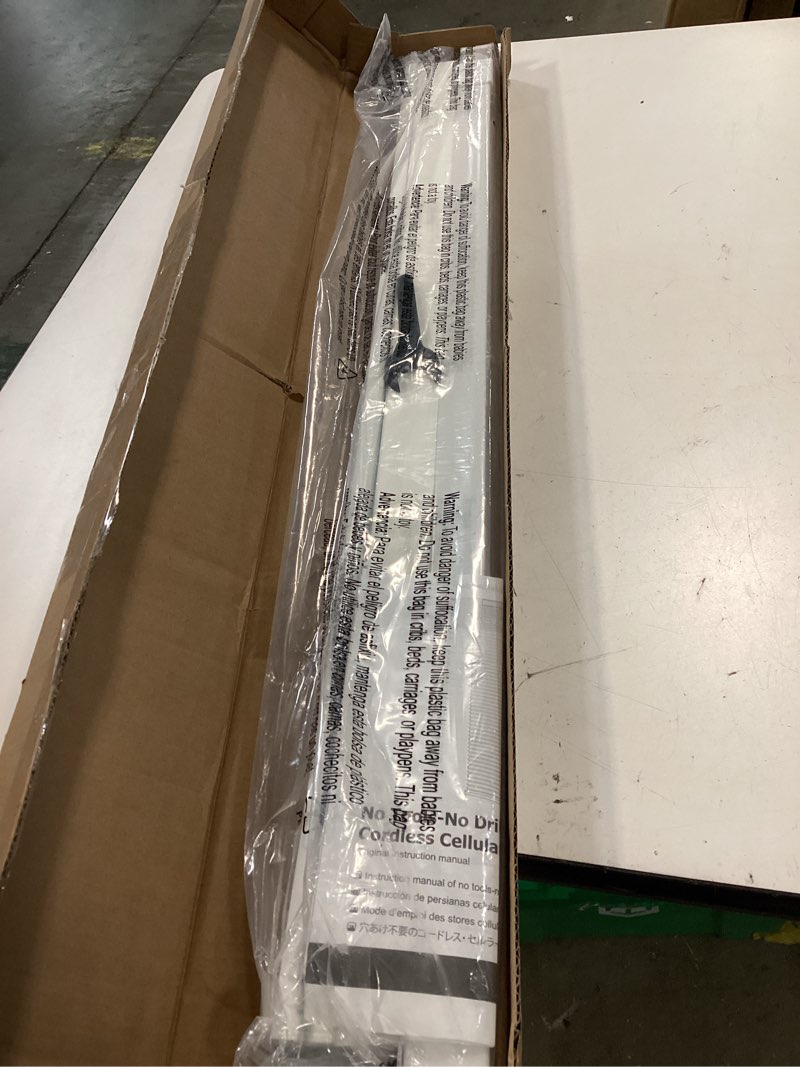 Condition photo showing Good Condition for LazBlinds Cordless Cellular Shades, No Tools No Drill Light Filtering Honeycomb Shades Pleated Blinds for Windows, 30 1/2'' W x 64'' H, White Light Filtering-white 30 1/2'' W x 64'' H