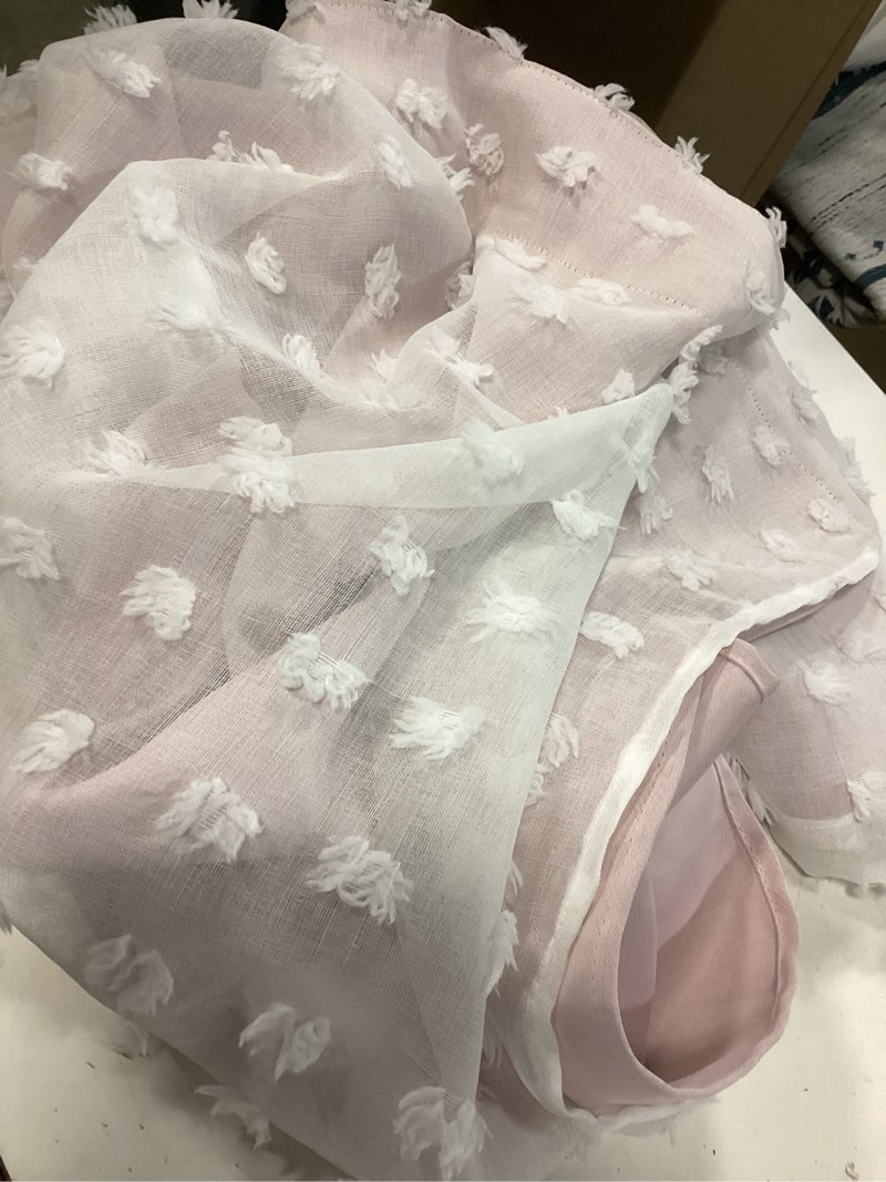 Condition photo showing Good Condition for lino rosa pink blackout curtains for bedroom nursery 2 panels,sheer white overlay pom pom floral ruffle cute coquette aesthetic room decor for baby girl teen 50"w x 84"l (pack of 2) pink and white