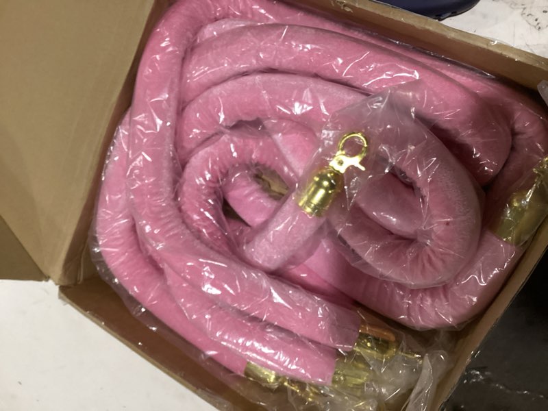 Condition photo showing Good Condition for riakrum 4 pieces pink velvet stanchion rope 5 feet velvet ropes with gold clasps for party hotels wedding movie theaters grand openings crowd control barrier supplies
