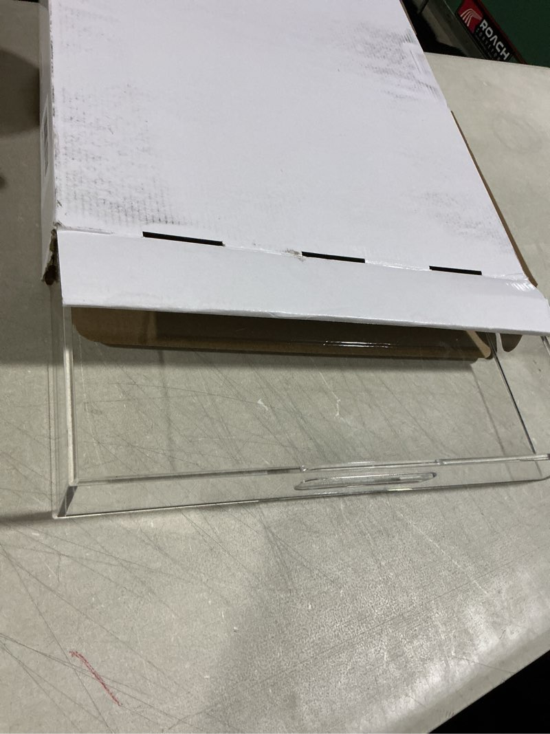 Condition photo showing As Is for clear rectangular 14x20 inches acrylic ottoman tray decorative serving tray with cutout handles organizer tray on coffee table countertop big breakfast bed tray living room appetizer serving food 20" x 14" x 2" clear