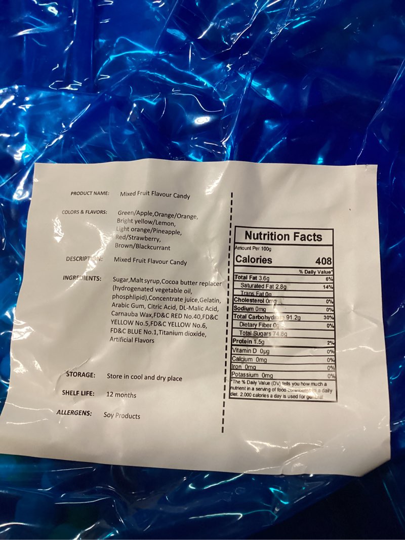 Condition photo showing As Is for freeze dried rainbow candy original 20 lbs.  production date 15 july 2024 never open