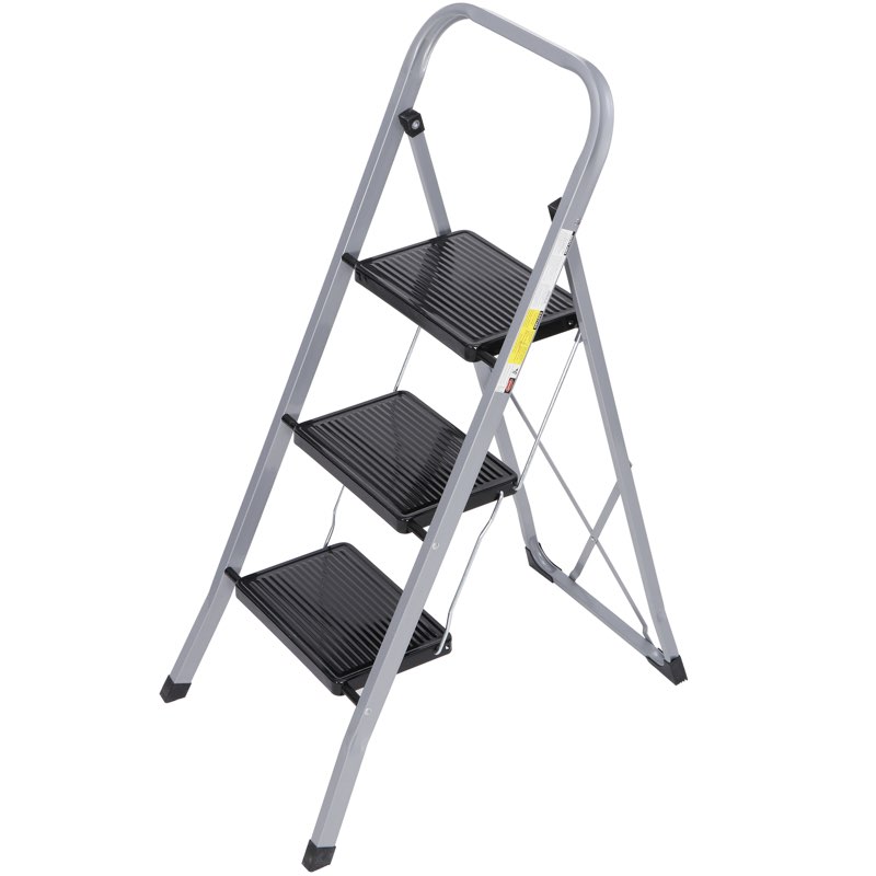ladder folding step stool ladder with handgrip anti-slip sturdy black 3 step