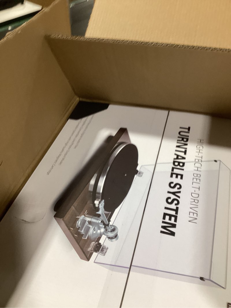 Condition photo showing New/Like New for turntables belt-drive record player with wireless output connectivity, vinyl player support 33&45 rpm speed phono line usb digital to pc recording with advanced magnetic cartridge&counterweight dark brown silver aluminum platter+ aluminum tonearm