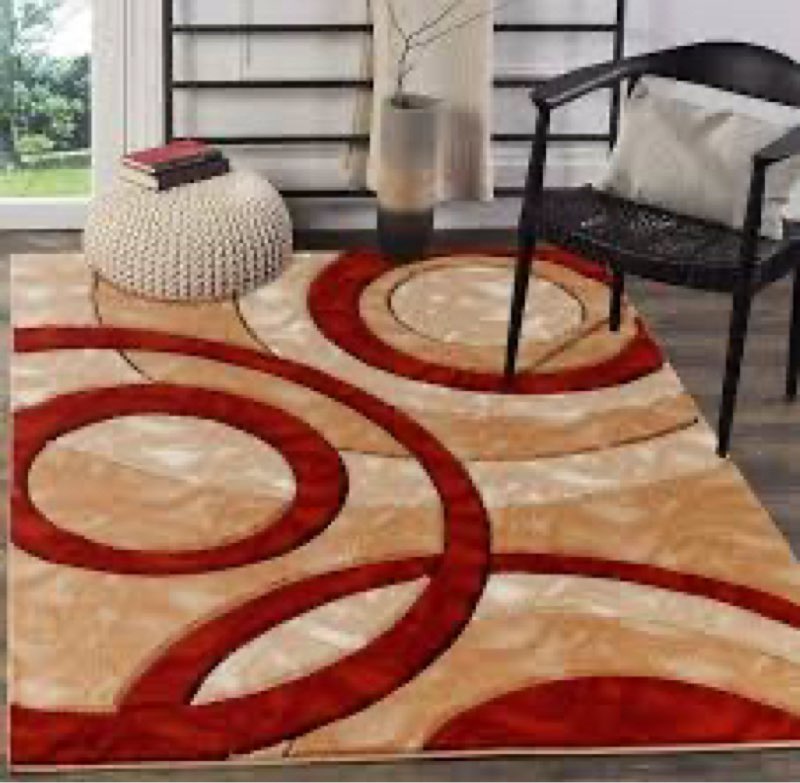 GLORY RUGS Area Rug Modern 4x6 Dark red Circles Geometry Soft Hand Carved Contemporary Floor Carpet 
