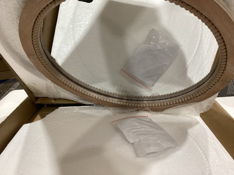 Condition photo showing Good Condition for sawsile round wood mirror,18 inch circle rustic farmhouse natural wooden frame boho beads wall mirror for bathroom,living room,bedroom or entryway 18"l x 18"w nature