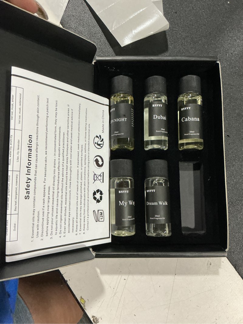 Condition photo showing As Is for hotel collection fragrance oil set 20 ml / 0.68 fl oz – luxury aromatherapy essential oils for diffuser & home scenting, inspired by iconic 5-star hotels – 6 premium scents gift set