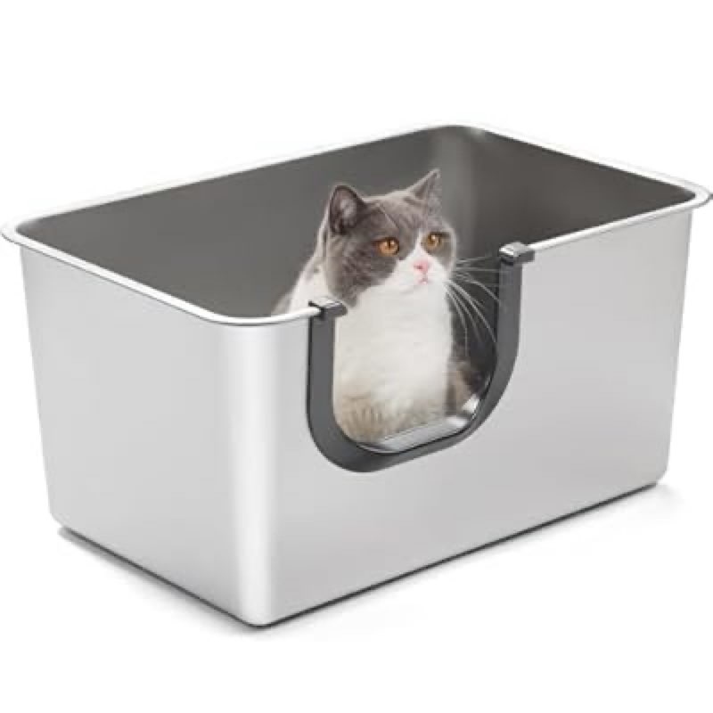 yangbaga extra large stainless steel litter box, leak proof  high sides for urine & litter trapping, easy entry for kittens, older cats,non-stick,non-slip,no sharp edges