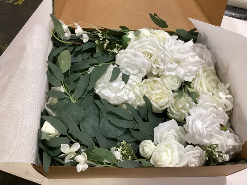 Condition photo showing Good Condition for Ling's moment Artificial Wedding Arch Flowers Kit Pack of 4, 2pcs Hanging Silk Flowers Arrangement 2pcs Chiffon Drapes Ceremony Spring Fake Rose Arbor Backdrop White Sage Floral Party Outdoor Decor Wht-white & Sage