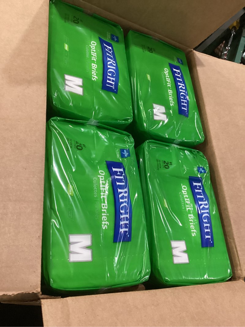 Condition photo showing New/Like New for fitright adult diapers, extra+ heavy absorbency, m (waist size 32in-44in), 80 count, optifit incontinence briefs for men and women, disposable, moisture-wicking, leak protection, 80 count medium