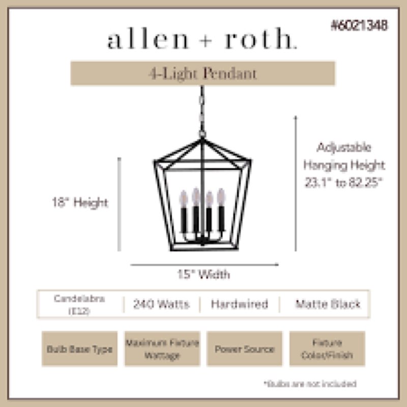 allen + roth lane 4 -light matte black transitional metal square medium outdoor hanging pendant light | ch31-4mbk