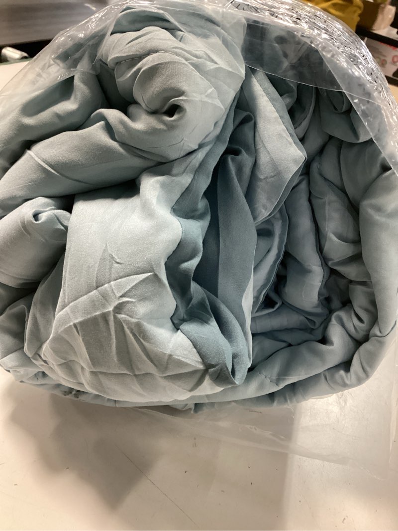 Condition photo showing As Is for Bedsure King Comforter Set - 7 Pieces Reversible Grayish Blue Bedding, King Size Bed Set for All Seasons, Bed in a Bag with Down Alternative Comforter, Sheets, Pillowcases & Shams King 11 - Grayish Blue