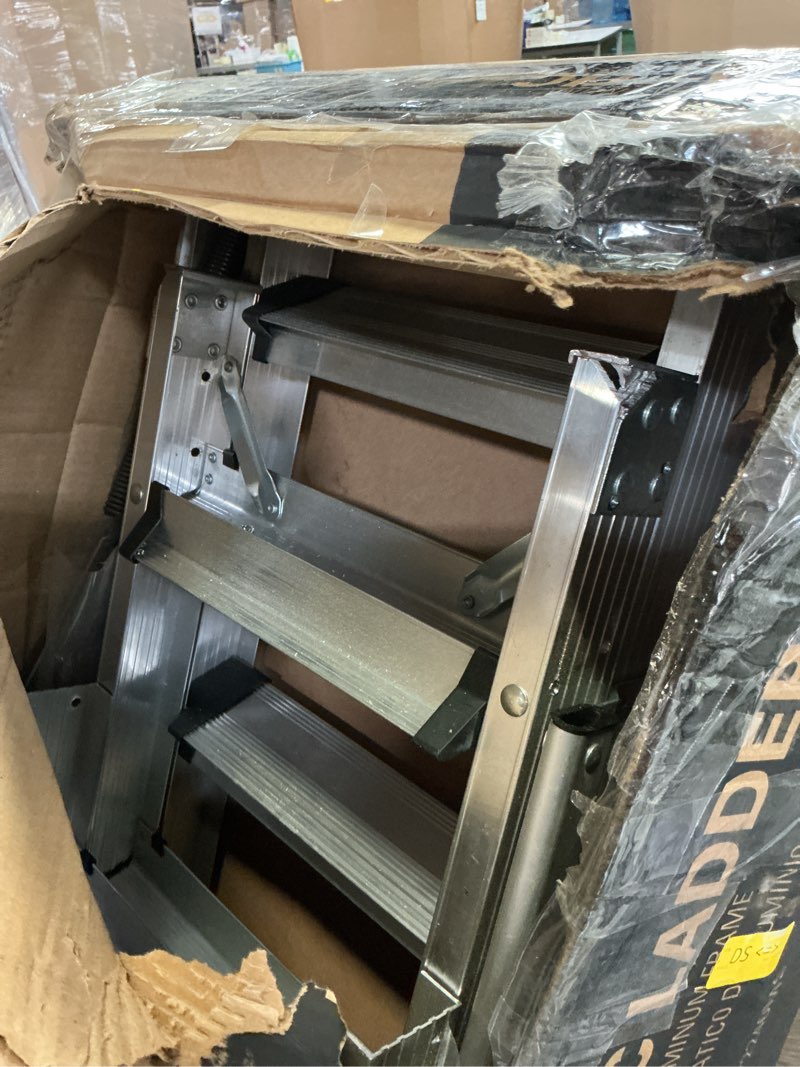 Condition photo showing As Is for lite 10-foot aluminium attic ladder 54" w x 22.5" h (rough opening), 375-pound load capacity, type iaa, ap2240ms
