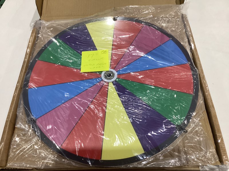 Condition photo showing As Is for 18" Tabletop Spinning Prize Wheel 14 Slots with Durable Base Stand, Spin Wheel for Prizes Dry Erase Fortune Spinner Wheel with Dry Erase Markers and Eraser for Carnival Trade Show Party 18 inch